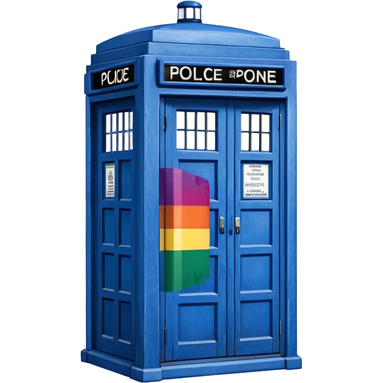 Blue telephone police box with pride flag on the side emoji