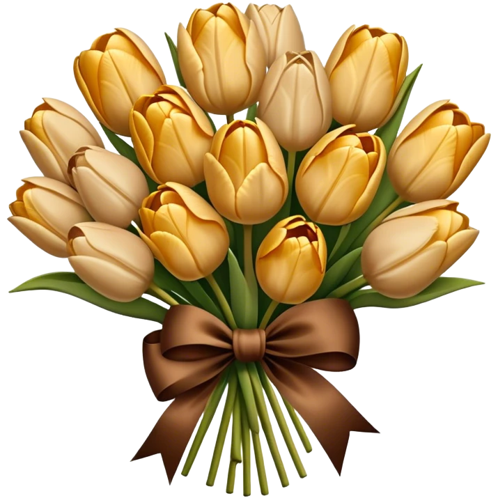 A big bouquet of beige colored tulips tied with a brown and gold silk bow  emoji