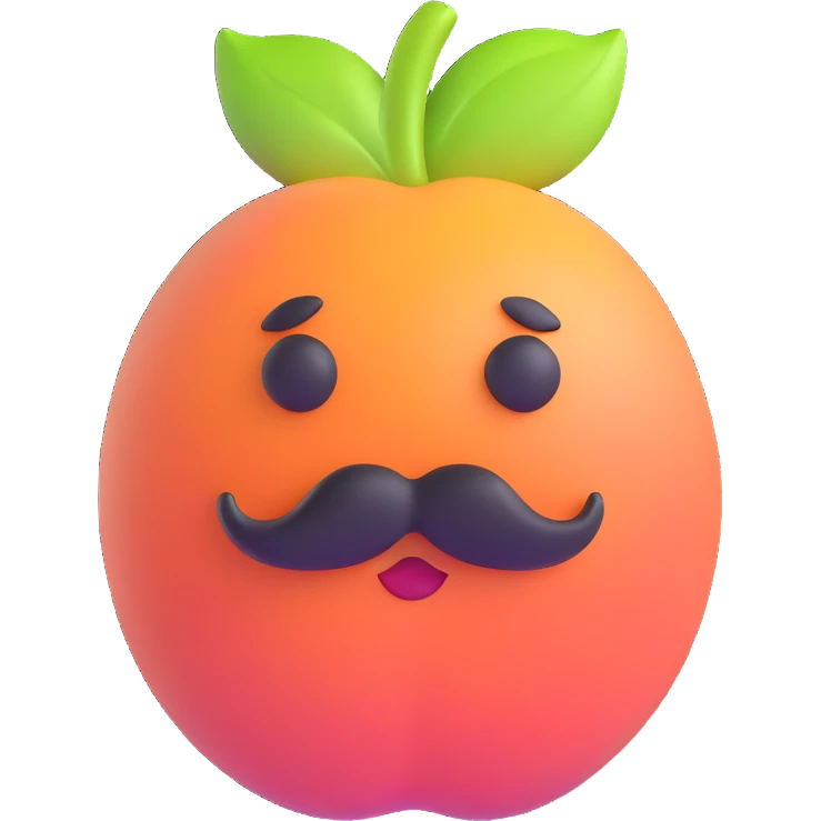 A peach with a mustache, without eyes emoji