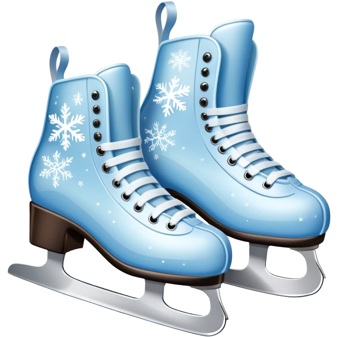 An icon showing In the background, twinkling lights, winter trees, and cheering spectators create a festive atmosphere. a pair of elegant ice skates gliding across a smooth, frozen rink with snowflakes in the air. Transparent background highlights the grace and charm of ice skating. emoji