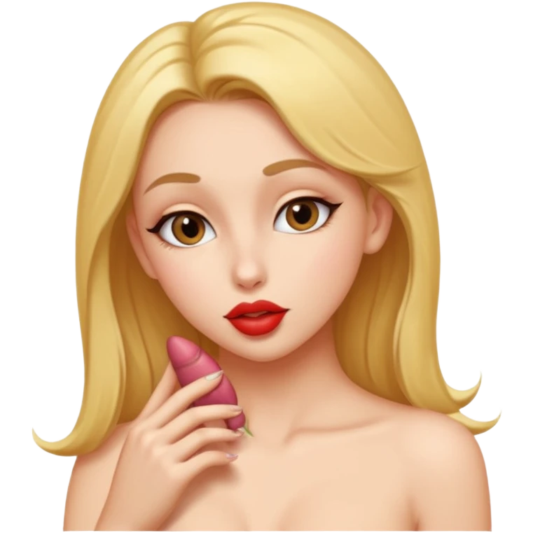 Sexy slim girl with naked big boobs kissing penis emoji