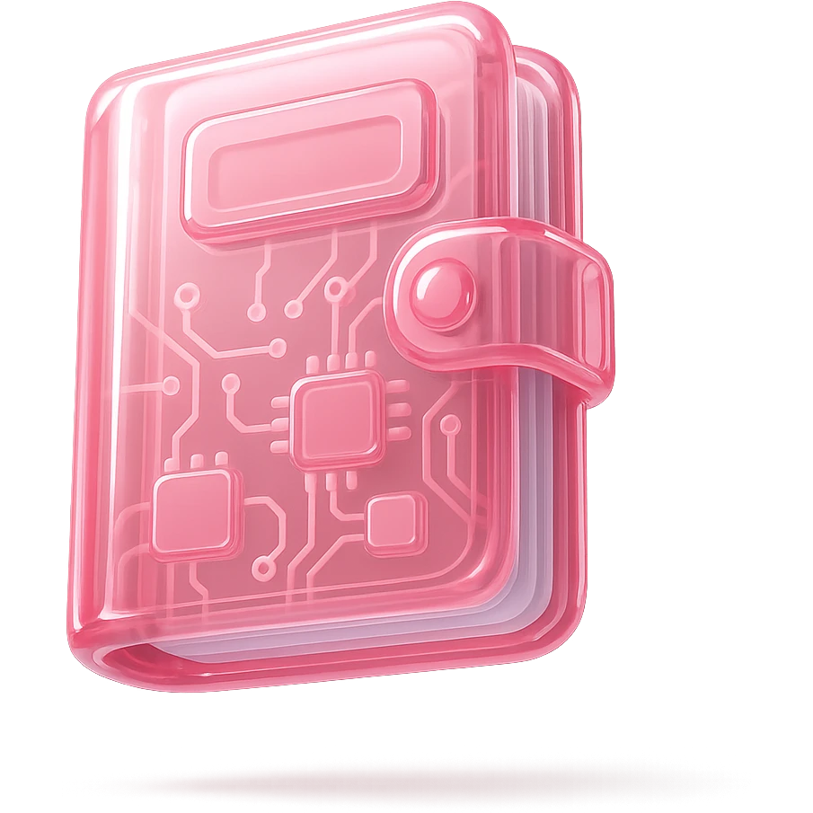 a pink diary, glossy circuit style emoji