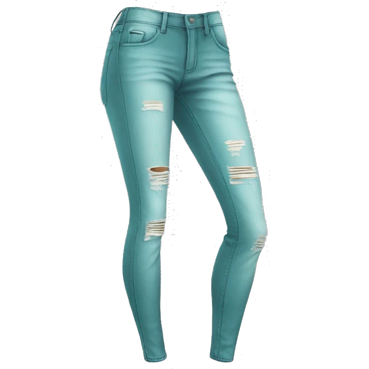 Hyper Realistic isolated side view of a pair of light teal distressed jegging pants. emoji