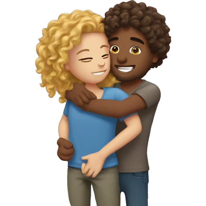 long curly hair girl hug his hazel boyfriend emoji