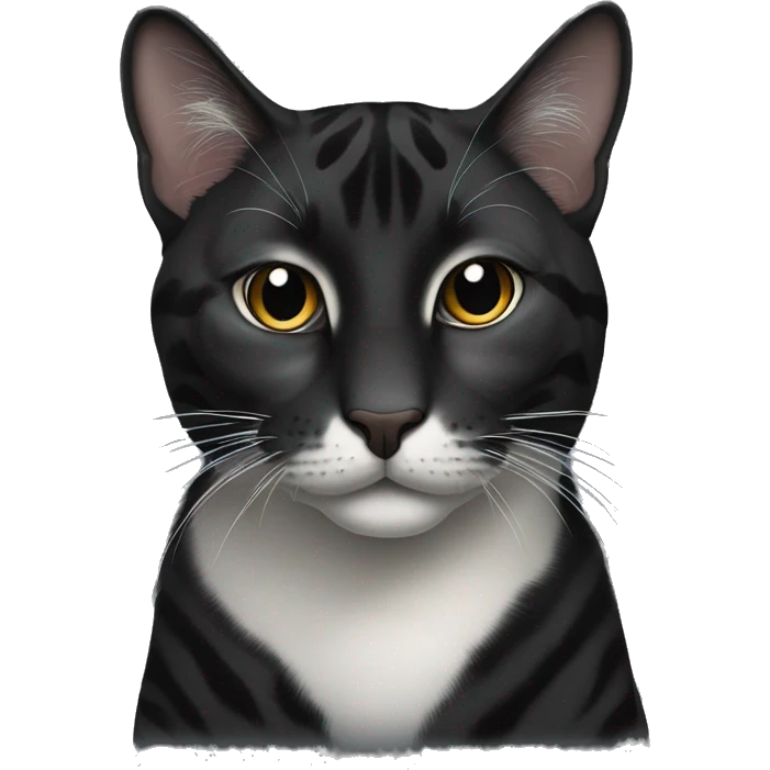 Black tiger cat with white dot on moutj, white neck emoji