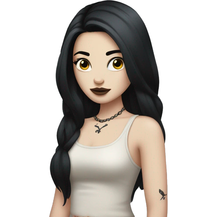 Pale girl with black hair arm tattoos emoji