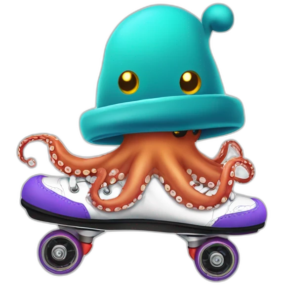 Octopus on skates with Santa hat emoji