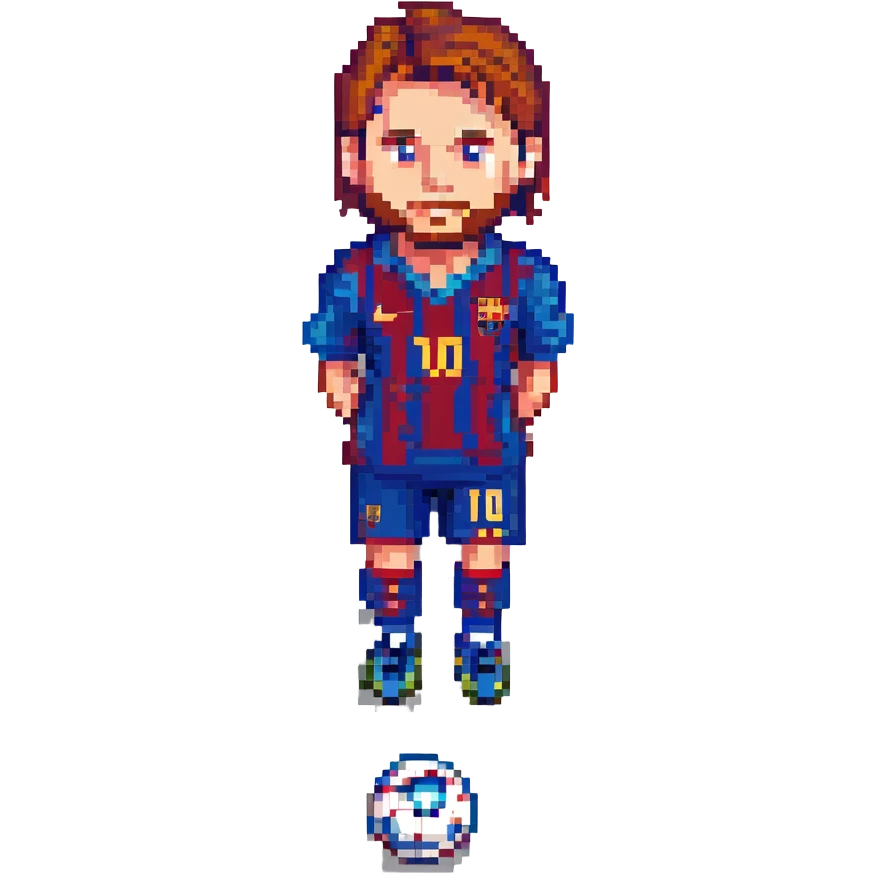 pixel art Lionel Messi, soccer uniform, dribbling emoji