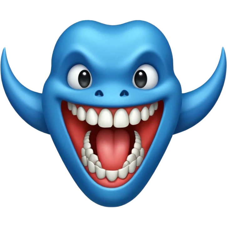 Un mostro blu con una bocca gdande e denti appuntiti emoji