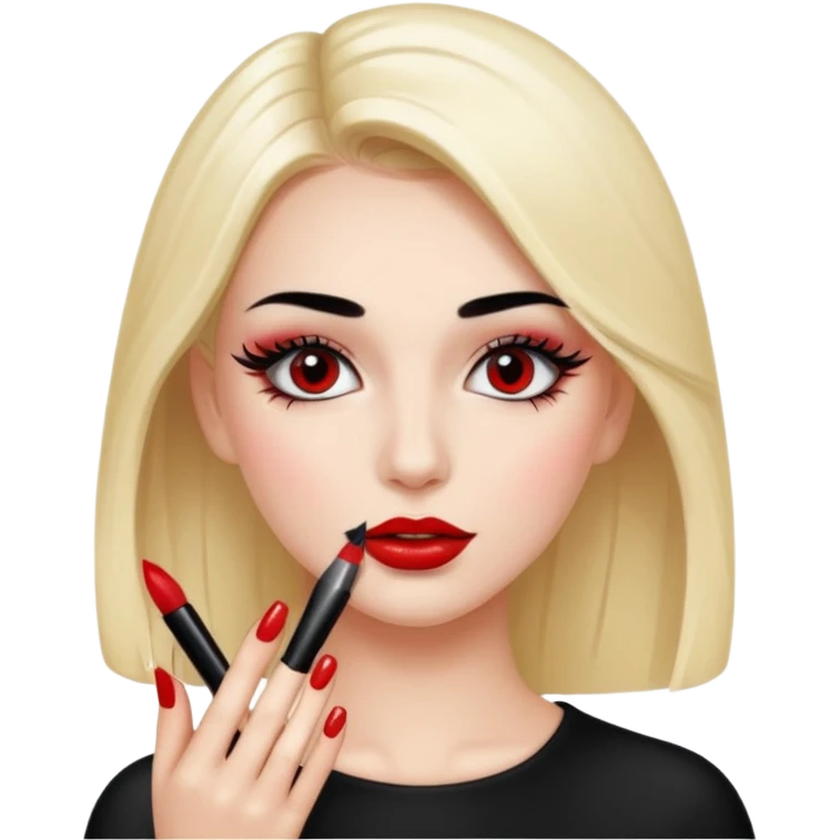 Girl doing make up with glossy nails and eyelashes emoji