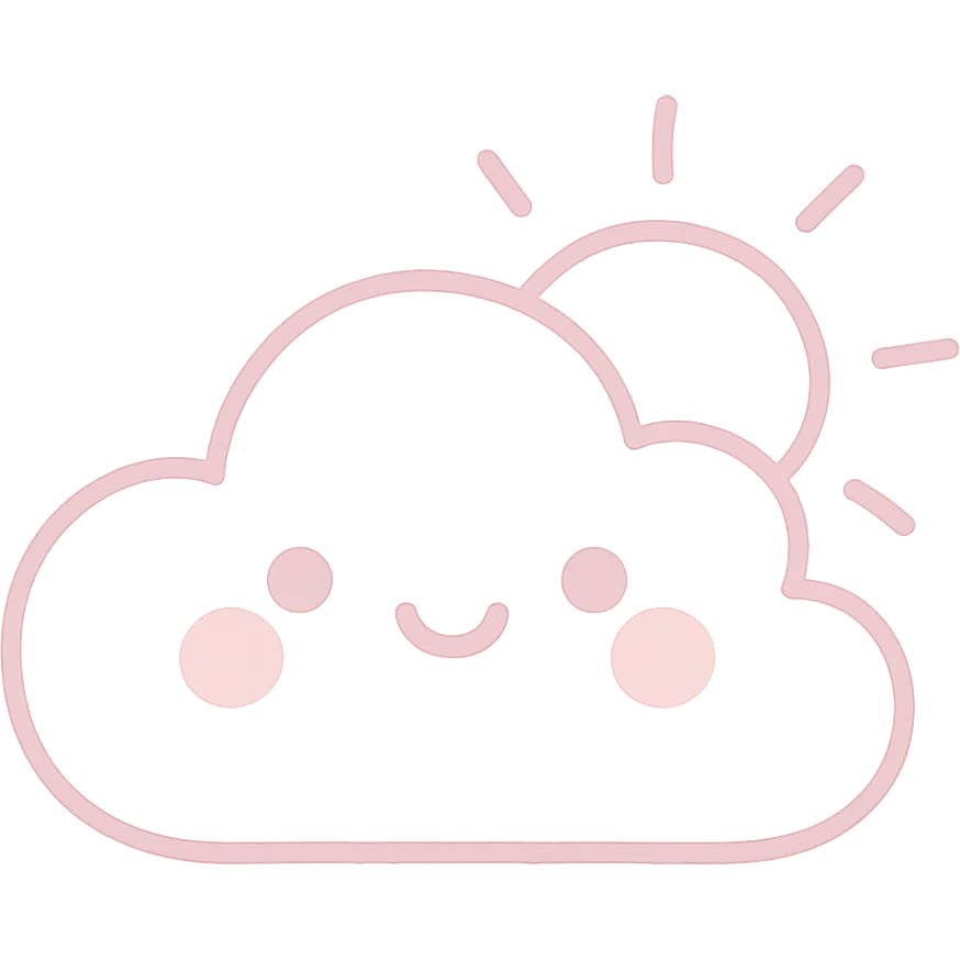 Create a soft and cute weather icon in Japanese hand-drawn style with pink color, matching the reference style, suitable for a mobile home screen. Transparent background. emoji
