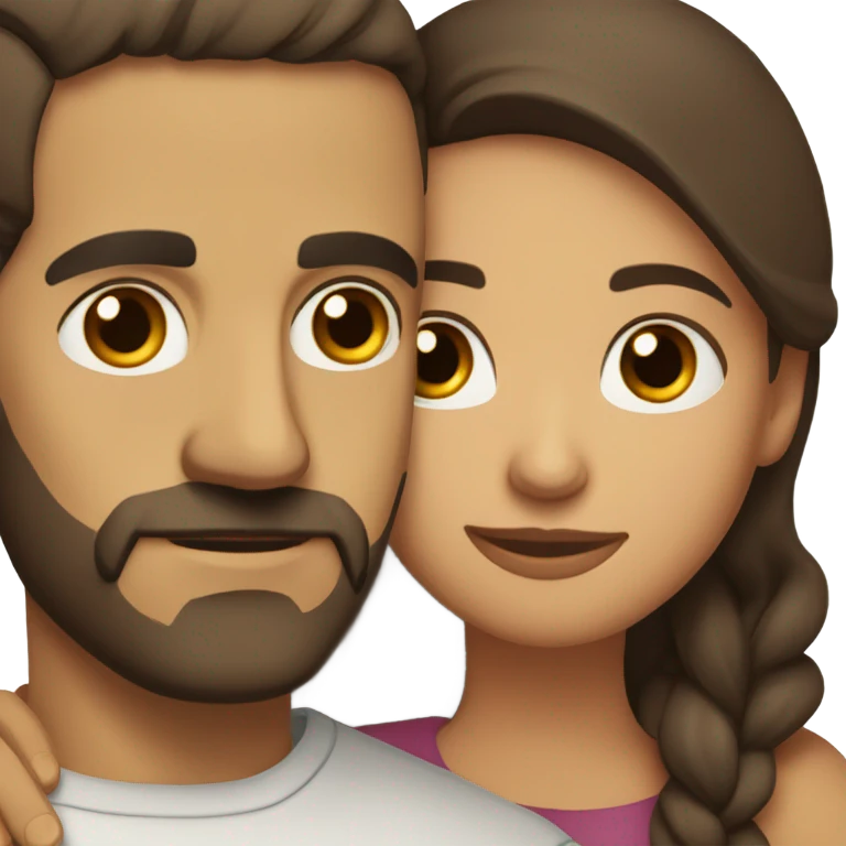 Comforting hug from brunette Puerto Rican with dark brown eyes to short, bald man with brown eyes and a beard emoji