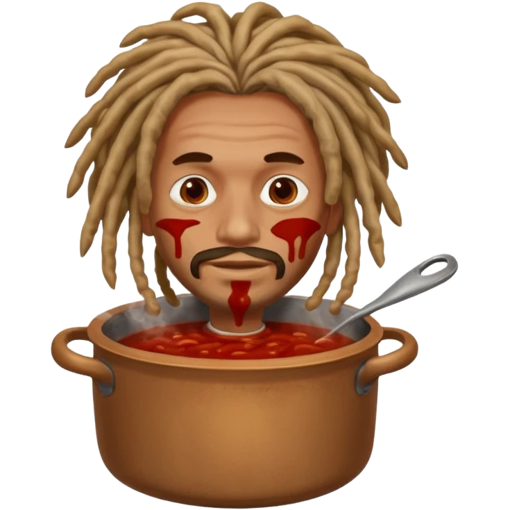 a man with dreadlocks lost in a pot of sauce emoji
