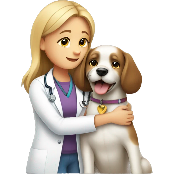 Dog cuddles veterinarian girl emoji