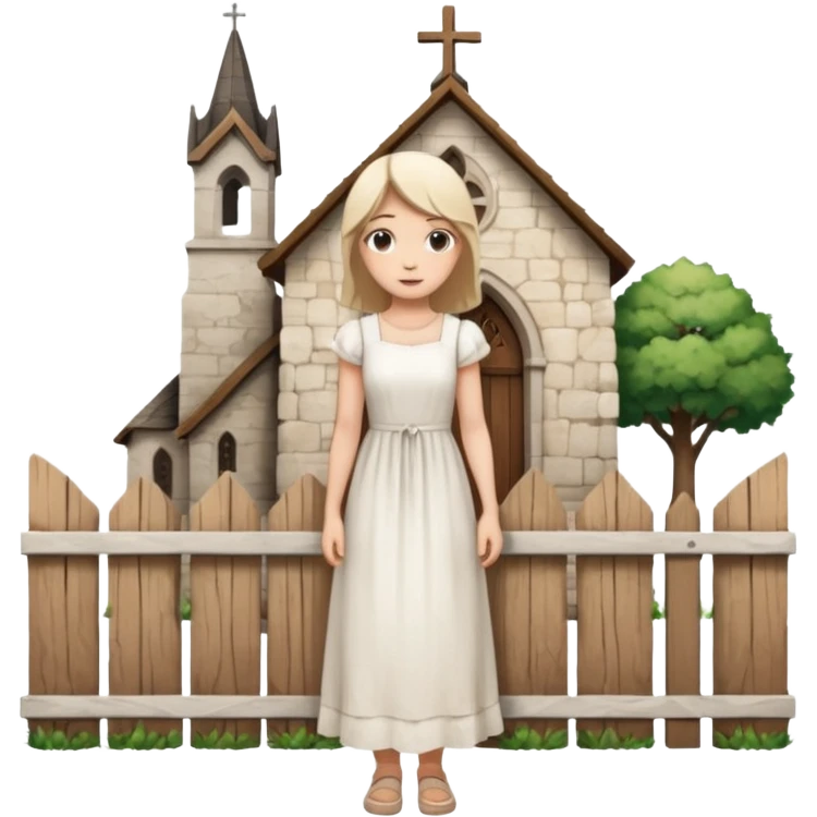 woman and a church, both surrounded by a fence emoji