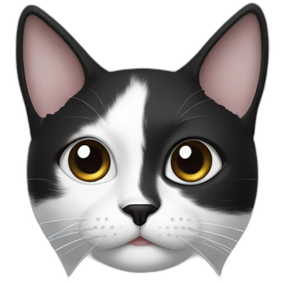 Black and white cat with black in forehead ears and outside of eyes, but white inside with black dots around mouth. White belly emoji