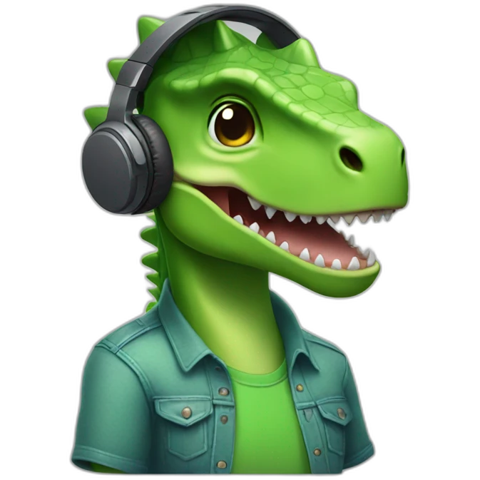 A dinosaur with green shirt and with headphone  emoji