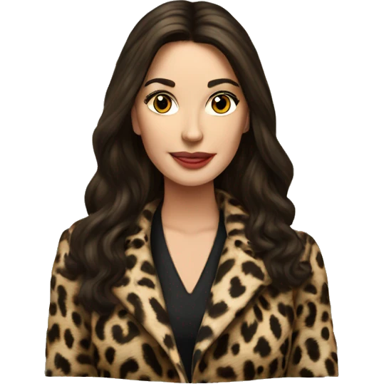 Beautiful realistic long brunette hair mob wife with leopard coat emoji
