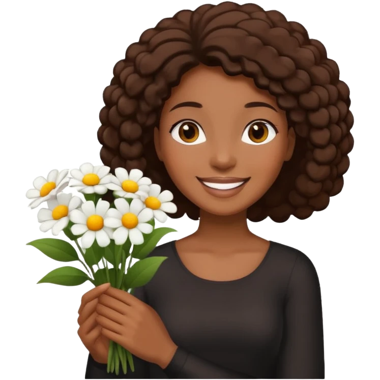 black woman holding white flowers in their hands emoji