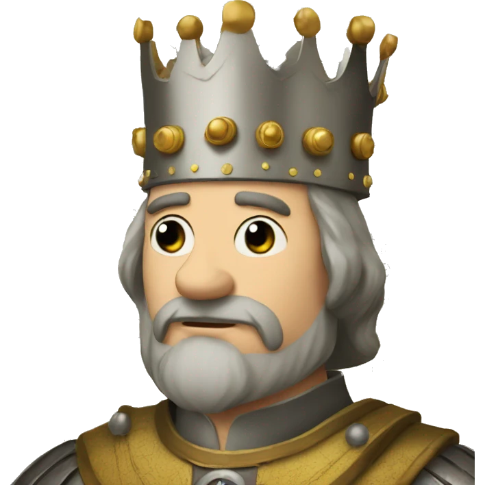A medieval king looks at modern tablets with graphs emoji