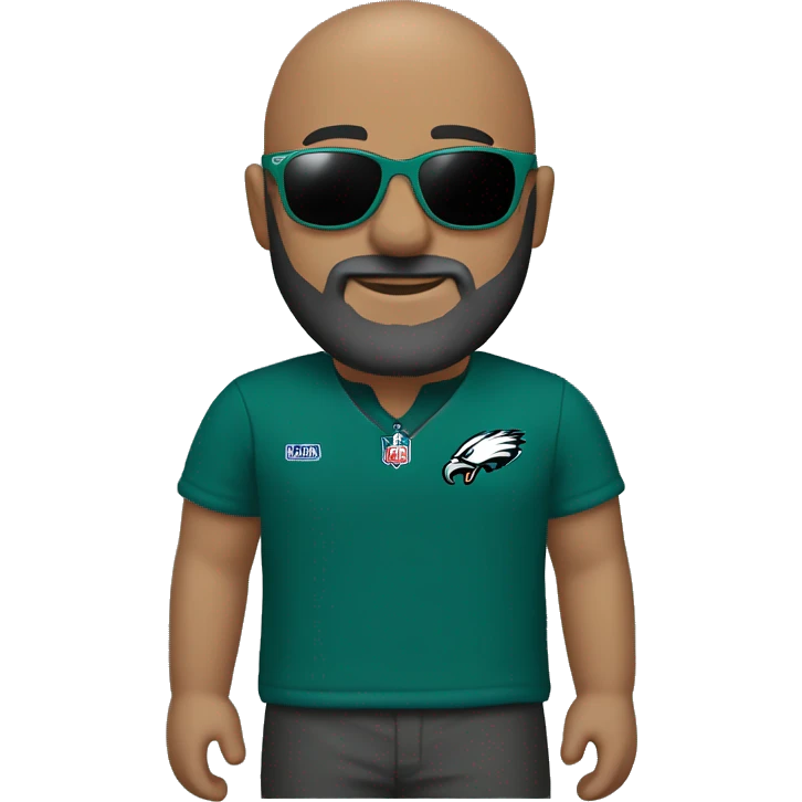 Bald guy dark grey long beard wearing Philly eagles cap shirt and sunglasses  emoji