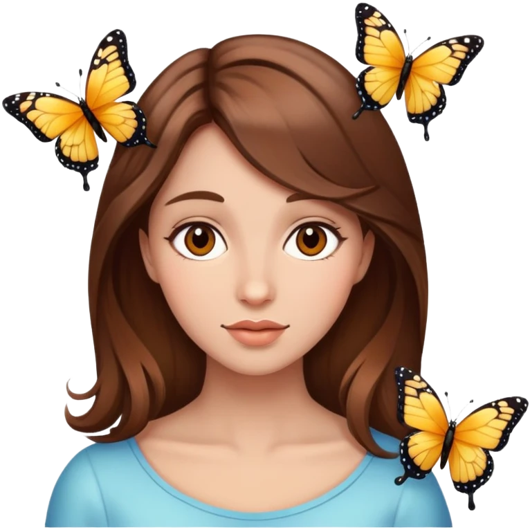 Love face with butterflies and brown hair  emoji