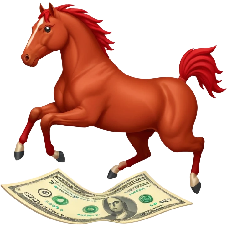 red horse agressive jumping across money bill emoji