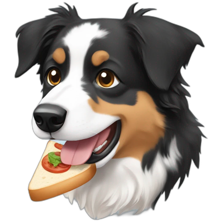 Australian shepherd eating sandwich emoji