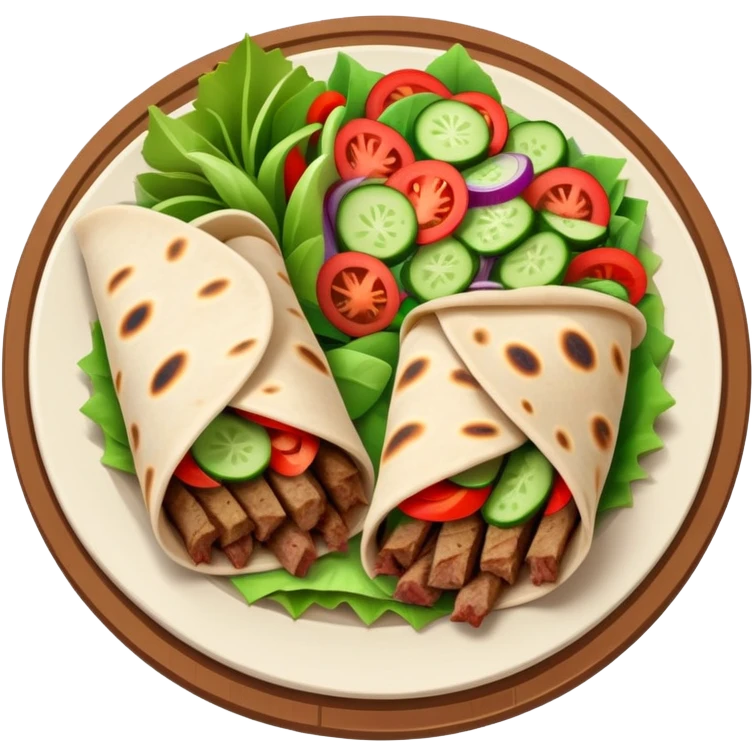 cinematic-realistic-gyros-dish-emoji,-showcasing-succulent,-spiced-meat-wrapped-in-pita-with-fresh-vegetables-rendered-with-lifelike-detail-and-dynamic,-appetizing-lighting. emoji