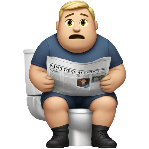 fat guy sitting on toilet reading newspaper emoji