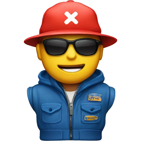 Um boneco segurando uma chave de fenda com um boné azul escrito MEGA DIESEL  emoji