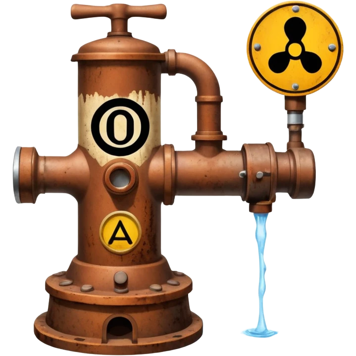 a Ghibli-style water pump with a warning sign about cholera emoji