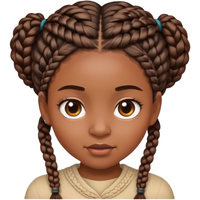 Short black girl with braids and a big head emoji