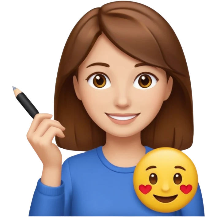 Keep her skin fair but give her brown hair. She is teaching how to make emojis. emoji