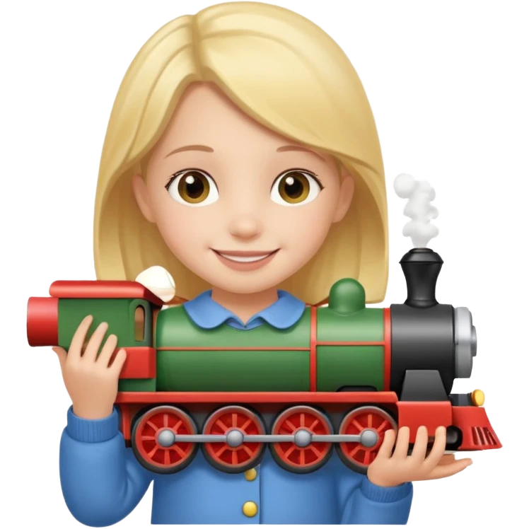 small girl holding train toy emoji