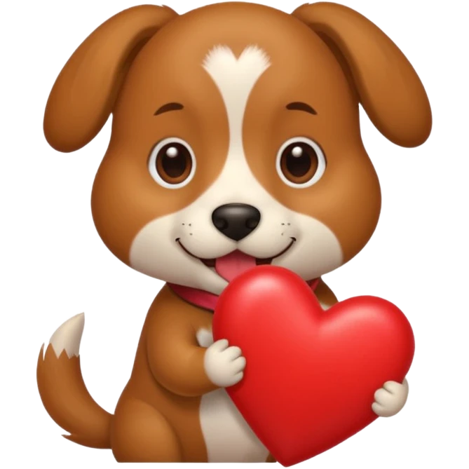 A dog holding a large heart in its mouth (modeled after the dog image attached) emoji