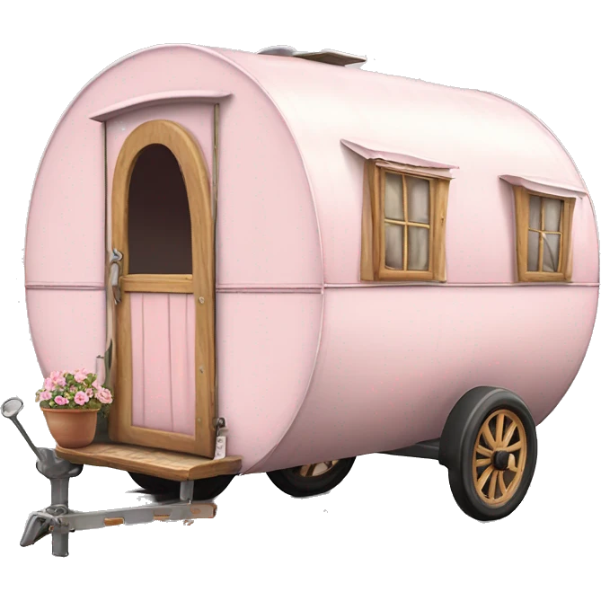 Realistic light pink vintage round gypsy caravan wagon camper emoji