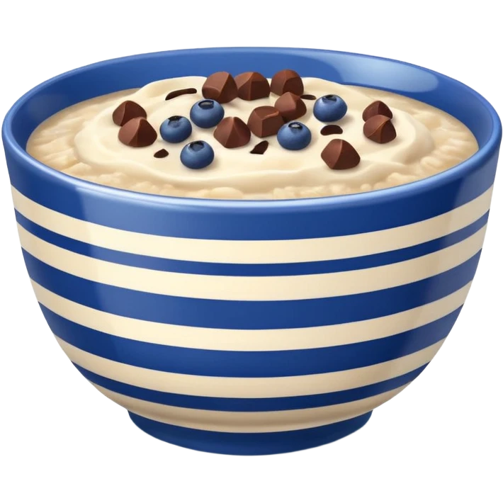 porridge con cioccolato e mirtilli in una ciotola a strisce azzurre e bianche  emoji