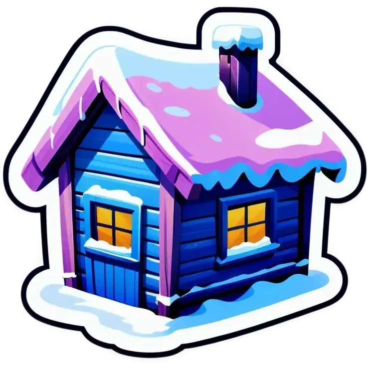 Blue wooden hut, in winter emoji