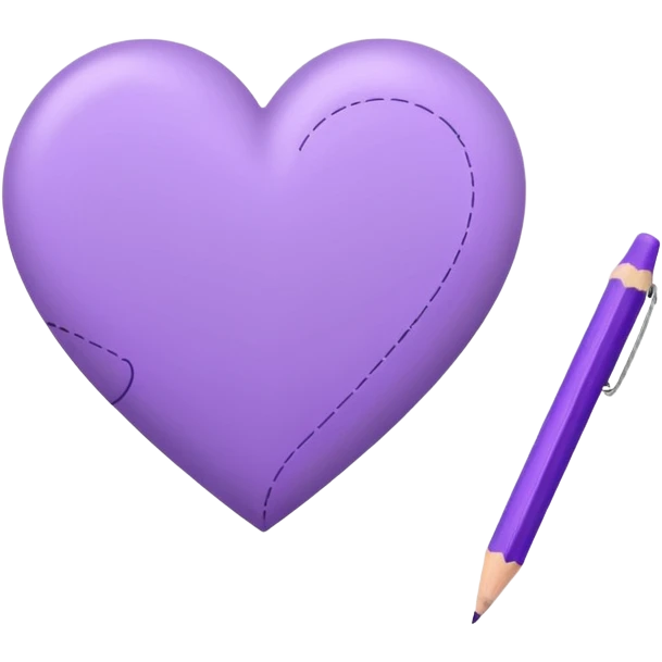 paper with empty Hand drawn purple heart contour  with pencil emoji