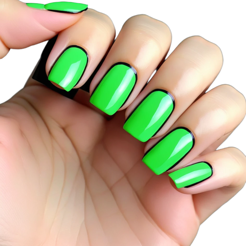 fingernail with bright green polish emoji