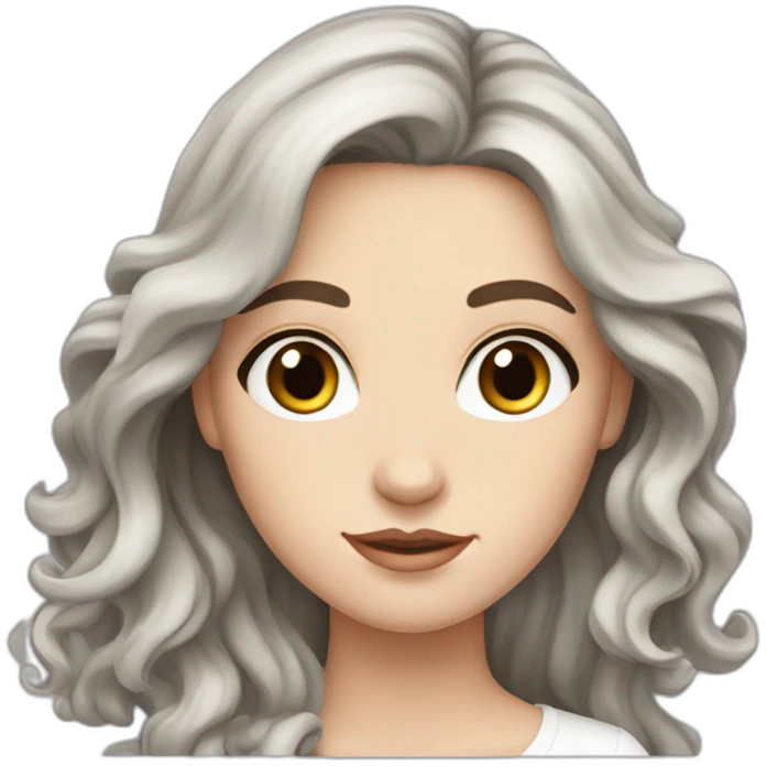 white girl with wavy long dark hair, freckles and dark brown eyes emoji