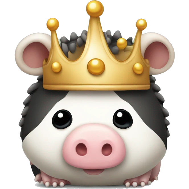 Black and white piebald chubby round armadillo pig panda centipede armadillo wearing a crown emoji