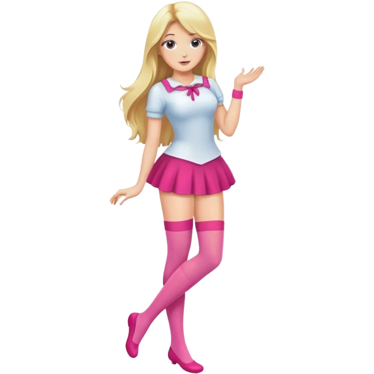 Blonde woman with long hair wearing pink stockings, posing emoji