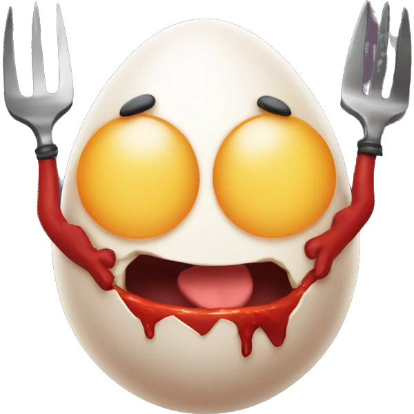 Egg with devil features and a pitchfork emoji