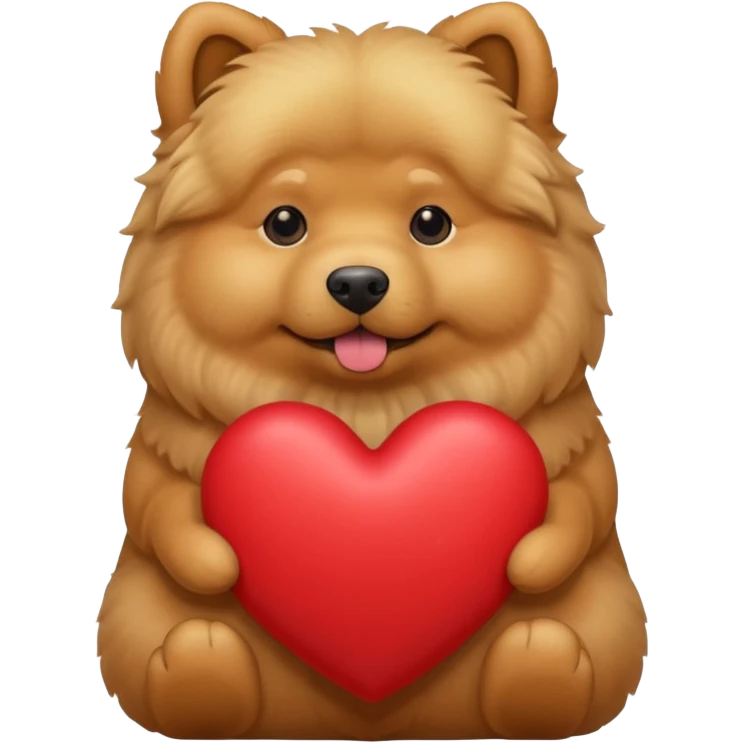 A dog holding a large heart (modeled after a Golden Chow) emoji