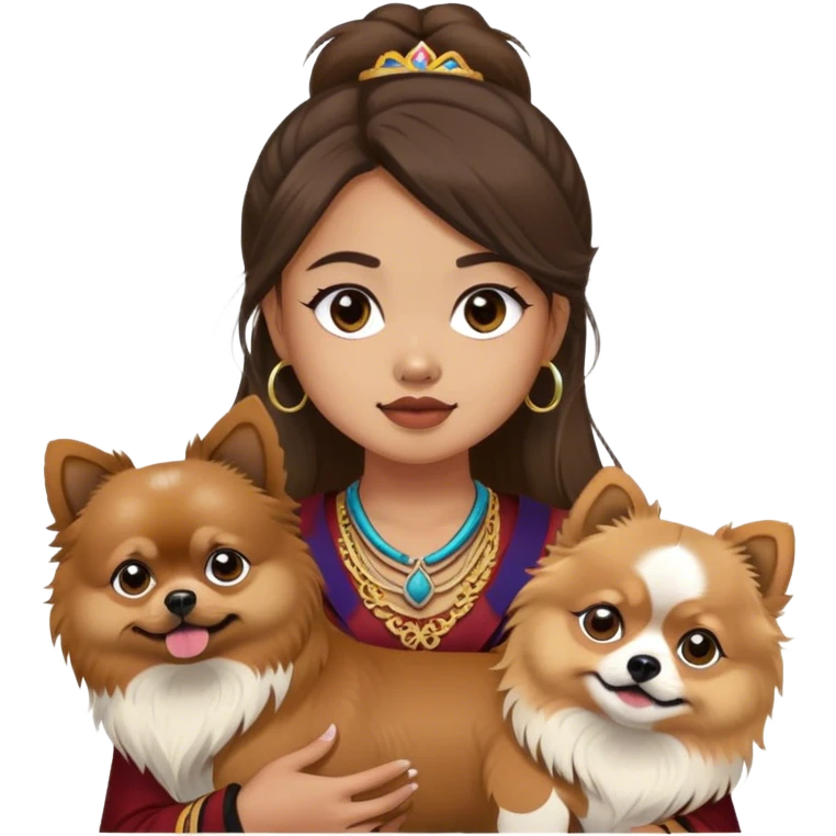 filipino girl with bands and a brown pomeranian and a tibetan spaniel  emoji