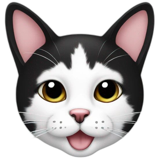 black and white cat, two black spots in its fur close to its mouth emoji