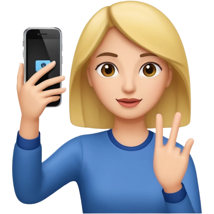  woman holding her phone having selfie emoji