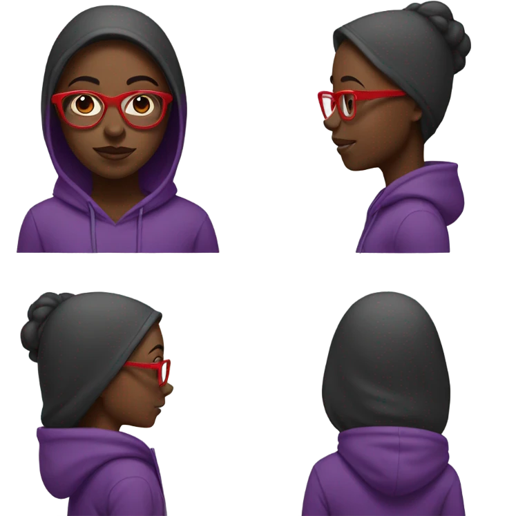 Black girl and purple hoodie and red glasses emoji